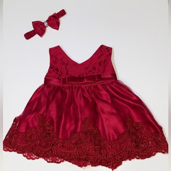 Elegant Red Baby Dress with Headband - Picture 1 of 2